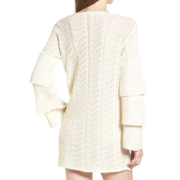 Tularosa Women's Scout Knit Ruffle Long Sleeve Wool Blend Mini Dress Cream SZ S - Picture 11 of 11